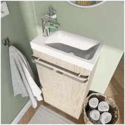Mob-In Meuble lave-mains sur pieds JOHANN décor chêne + vasque + miroir