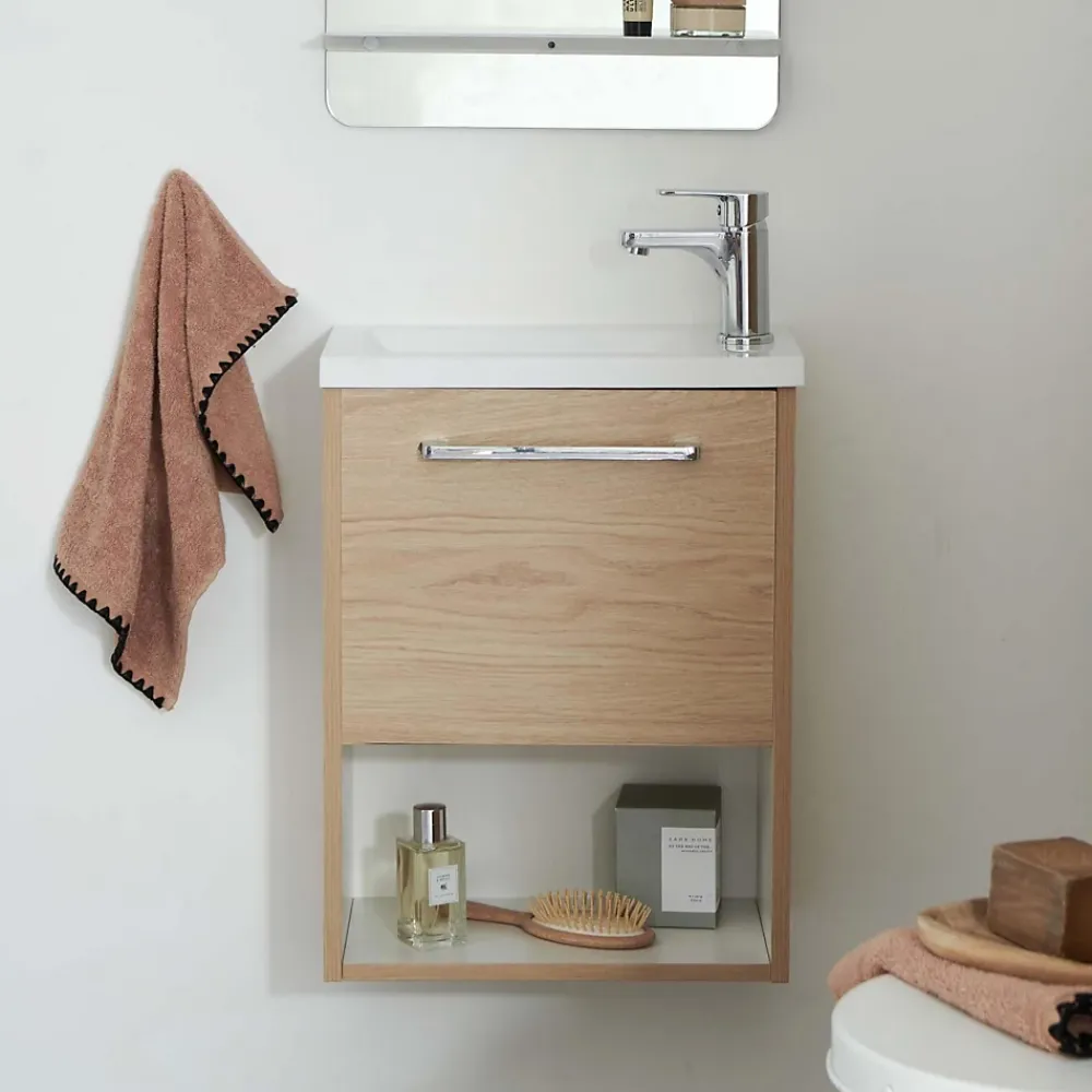 Lave-Mains|Mob-In Meuble lave-mains suspendu avec niche et vasque résine 53x40cm