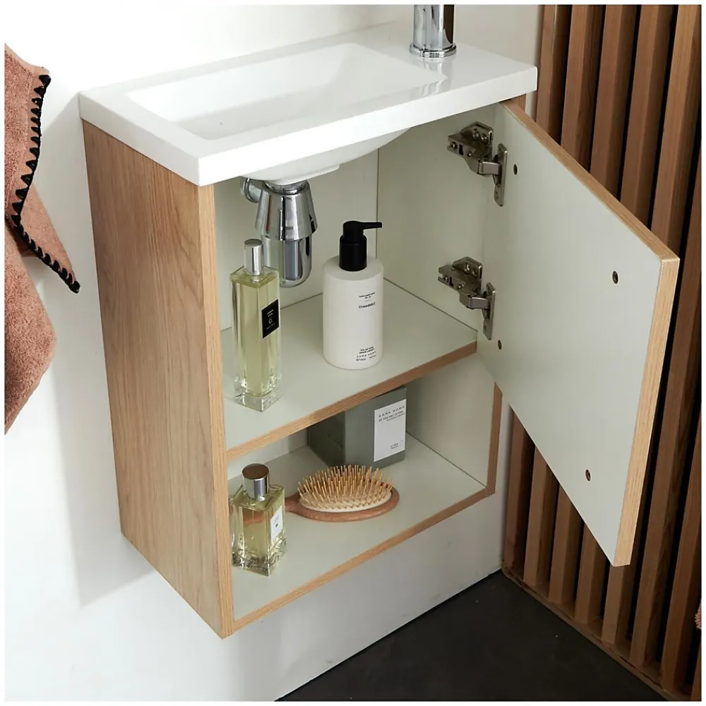 Lave-Mains|Mob-In Meuble lave-mains suspendu avec niche et vasque résine 53x40cm