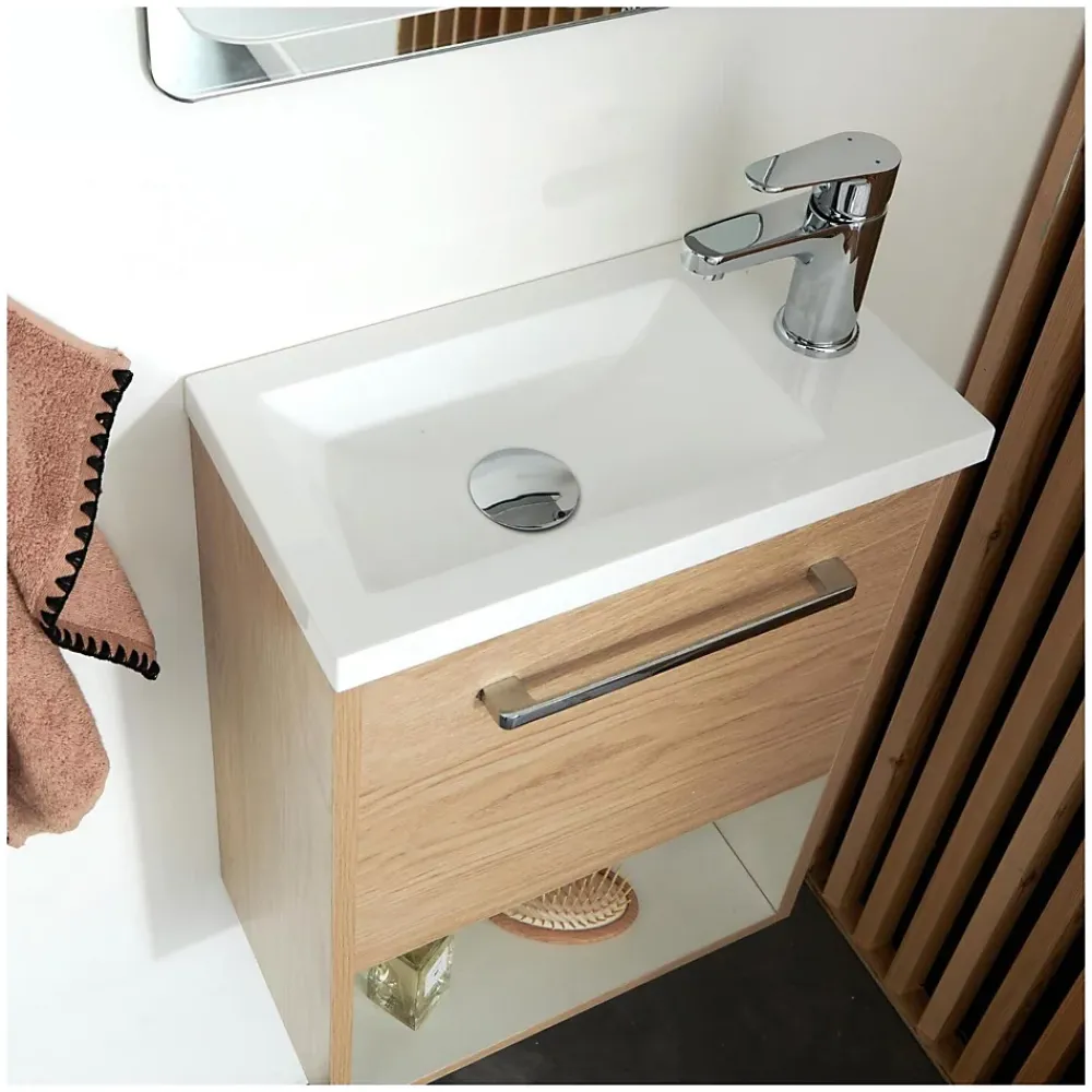 Lave-Mains|Mob-In Meuble lave-mains suspendu avec niche et vasque résine 53x40cm