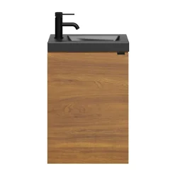 GoodHome Meuble lave-mains suspendu effet noyer l.44 cm Imandra + plan vasque noir céramique Nira,