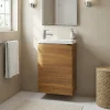 GoodHome Meuble lave-mains suspendu effet noyer l.44 cm Imandra + plan vasque blanc résine Beni,