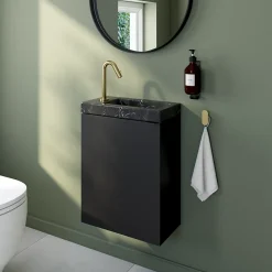Lave-Mains|Homesight Meuble lave-mains suspendu noir mat l.44 cm Imandra + plan vasque effet marbre noir, GoodHome
