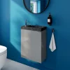 Lave-Mains|GoodHome Meuble lave-mains suspendu gris brillant l.44 cm Imandra + plan vasque effet marbre noir,