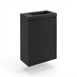 GoodHome Meuble lave-mains suspendu noir mat l.44 cm Imandra + plan vasque noir résine Beni,