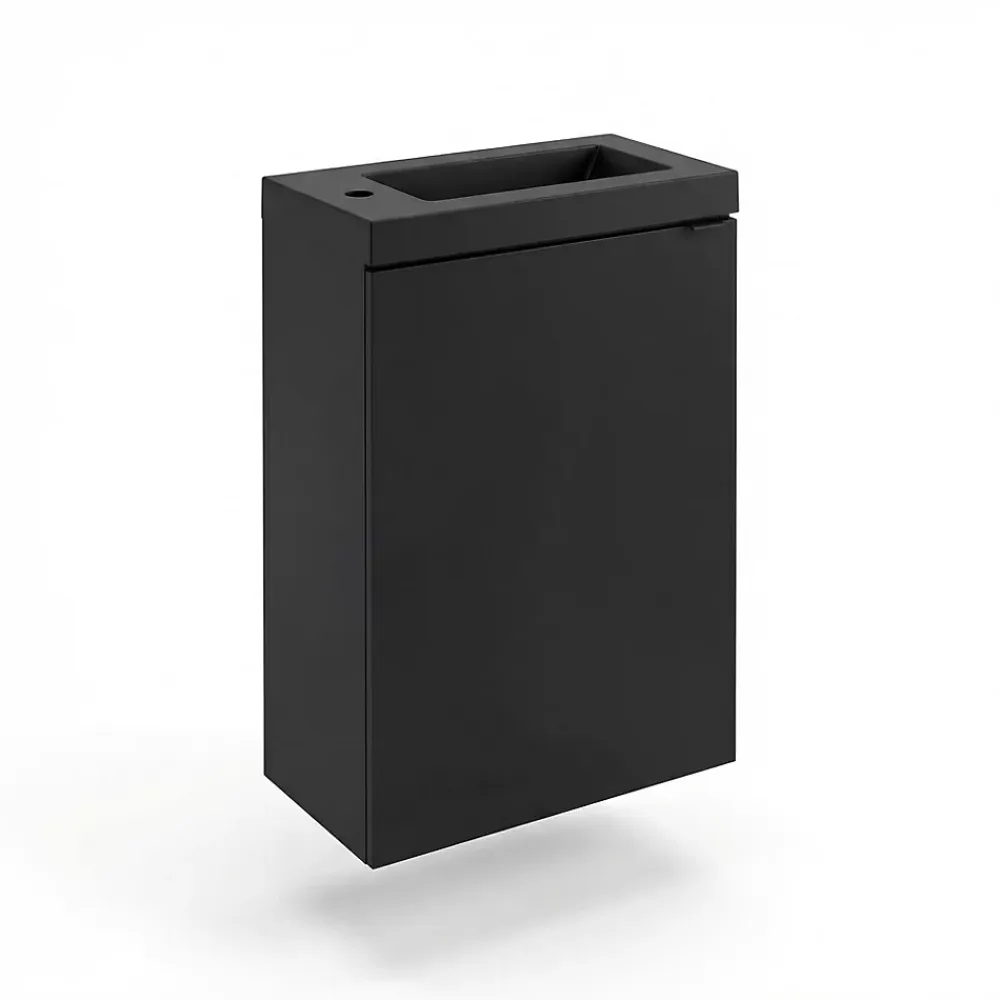 GoodHome Meuble lave-mains suspendu noir mat l.44 cm Imandra + plan vasque noir résine Beni,