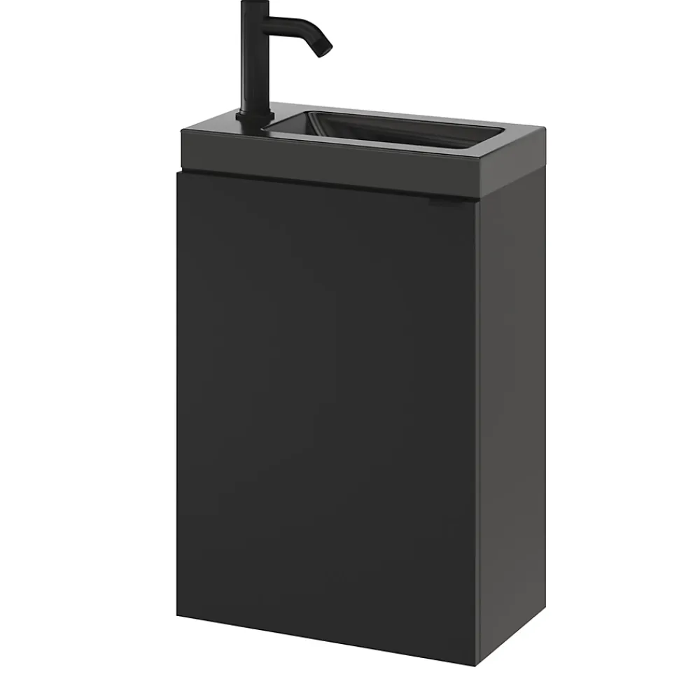 GoodHome Meuble lave-mains suspendu noir mat l.44 cm Imandra + plan vasque noir céramique Nira,