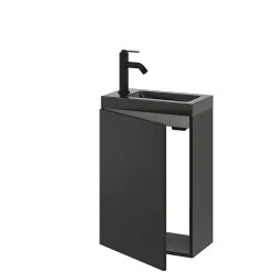 GoodHome Meuble lave-mains suspendu noir mat l.44 cm Imandra + plan vasque noir céramique Nira,