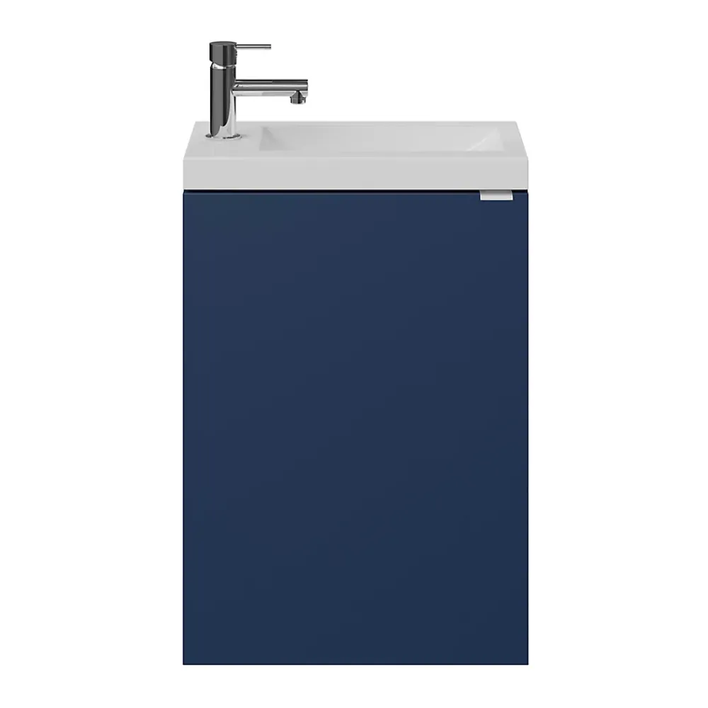 Lave-Mains|Meuble De Salle De Bains Faible Profondeur|GoodHome Meuble lave-mains suspendu bleu nuit mat l.44 cm Imandra + plan vasque blanc résine Beni,