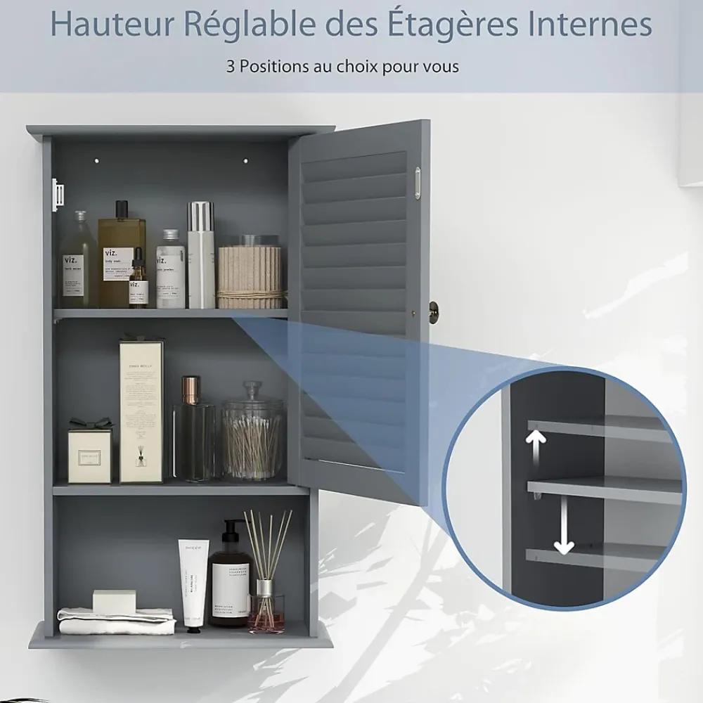 Armoire De Salle De Bains|Giantex Meuble Mural de Salle de Bain, avec Etagère Réglable,avec Porte Persienne et 1 Etagère Ouverte, 42x17x70cm (Gris)