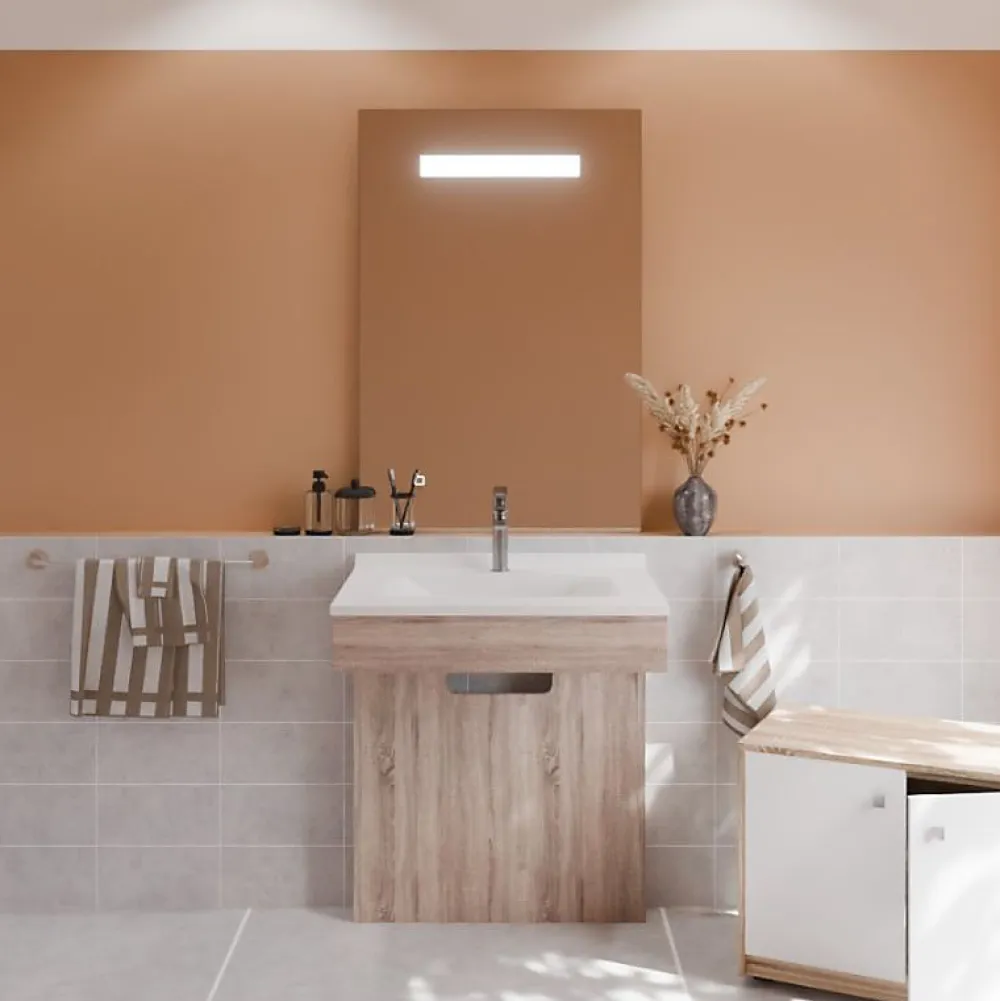 Ensemble Meuble De Salle De Bains|Cuisibane Meuble PMR ALTEA 70 cm avec plan vasque et miroir led ELEG Plus ht105