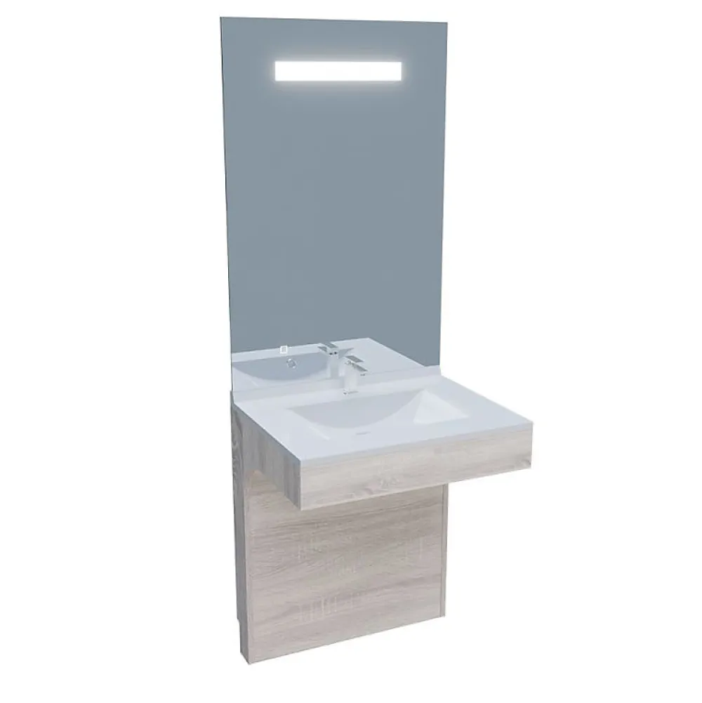 Ensemble Meuble De Salle De Bains|Cuisibane Meuble PMR ALTEA 70 cm avec plan vasque et miroir led ELEG Plus ht105