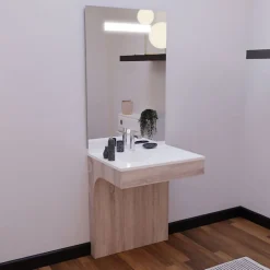Ensemble Meuble De Salle De Bains|Cuisibane Meuble PMR ALTEA 70 cm avec plan vasque et miroir led ELEG Plus ht105