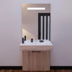 Ensemble Meuble De Salle De Bains|Cuisibane Meuble PMR ALTEA 70 cm avec plan vasque et miroir led ELEG Plus ht105