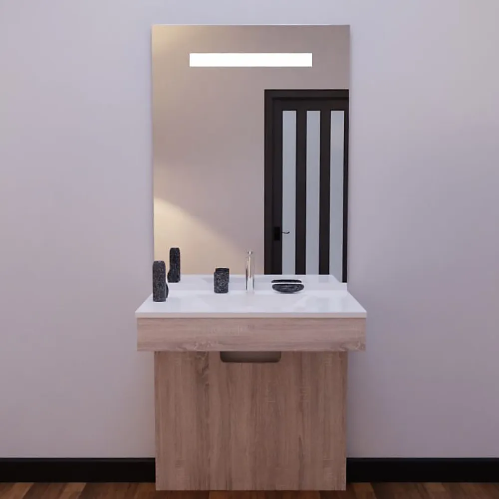 Ensemble Meuble De Salle De Bains|Cuisibane Meuble PMR ALTEA 70 cm avec plan vasque et miroir led ELEG Plus ht105