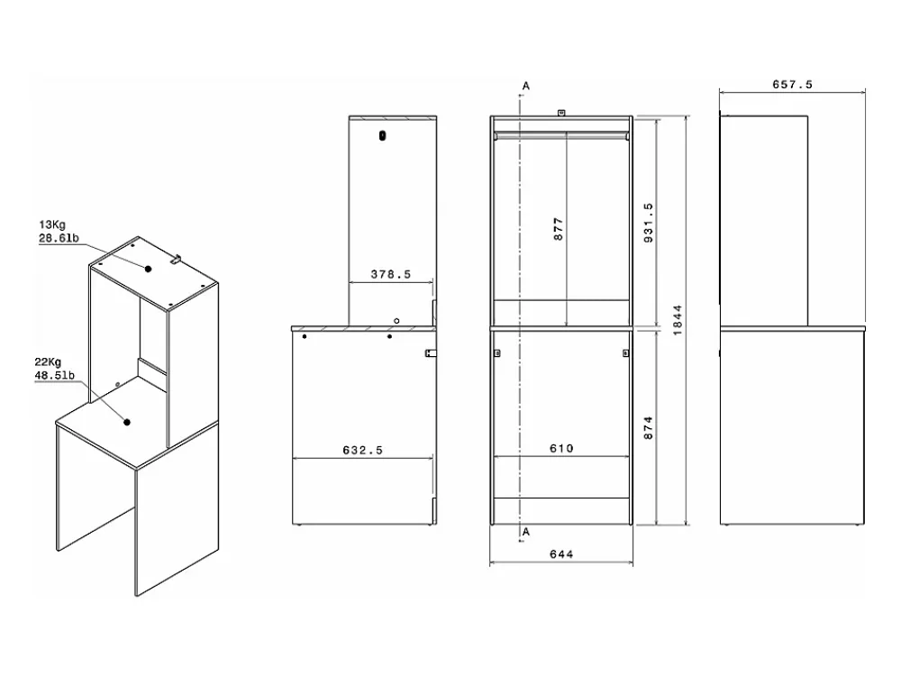 Meuble Buanderie|Vente-unique Meuble pour 2 machines à laver avec penderie et étagères - Naturel clair - H184 x L128 cm - ERKANO