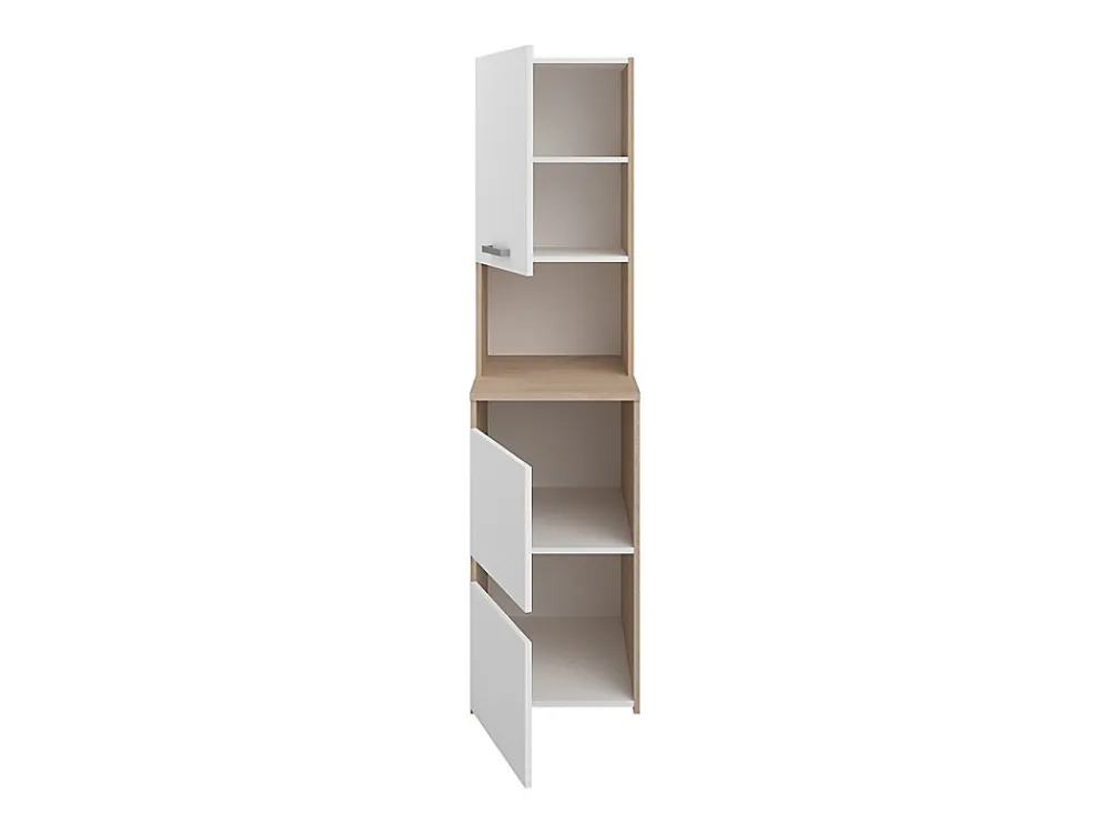 Vente-unique Meuble pour 2 machines à laver avec étagères, penderie et placards - Naturel clair et blanc - L176 x H184 x P66 cm - ERKANO