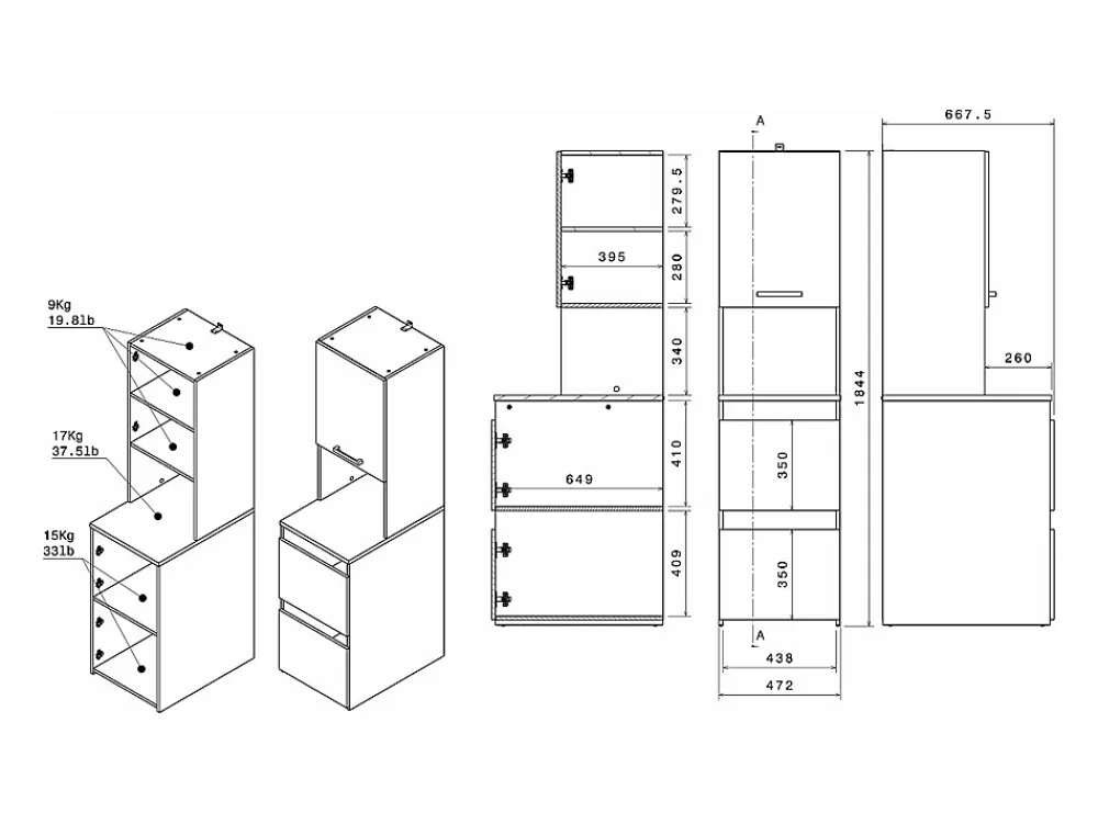 Vente-unique Meuble pour 2 machines à laver avec étagères, penderie et placards - Naturel clair et blanc - L176 x H184 x P66 cm - ERKANO