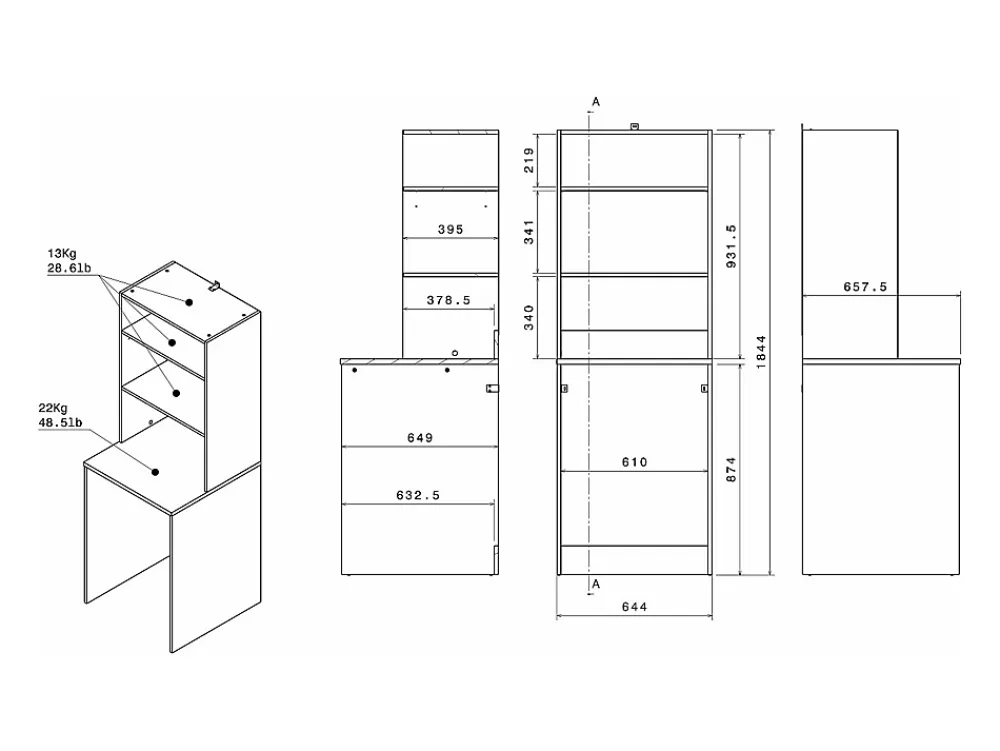 Vente-unique Meuble pour 2 machines à laver avec étagères, penderie et placards - Naturel clair et blanc - L176 x H184 x P66 cm - ERKANO