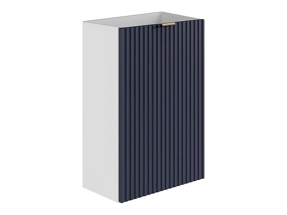 Meuble Wc|Vente-unique Meuble pour lave main strié caisson blanc et porte réversible bleue - H60 x L40 x P22 - VAHIRA