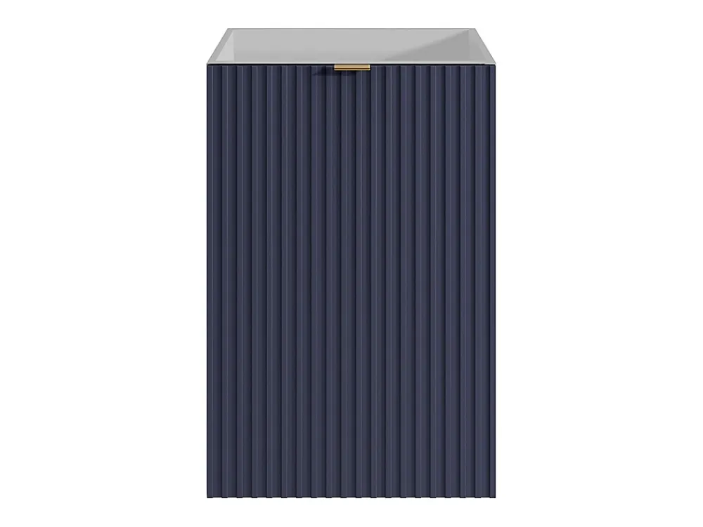 Meuble Wc|Vente-unique Meuble pour lave main strié caisson blanc et porte réversible bleue - H60 x L40 x P22 - VAHIRA