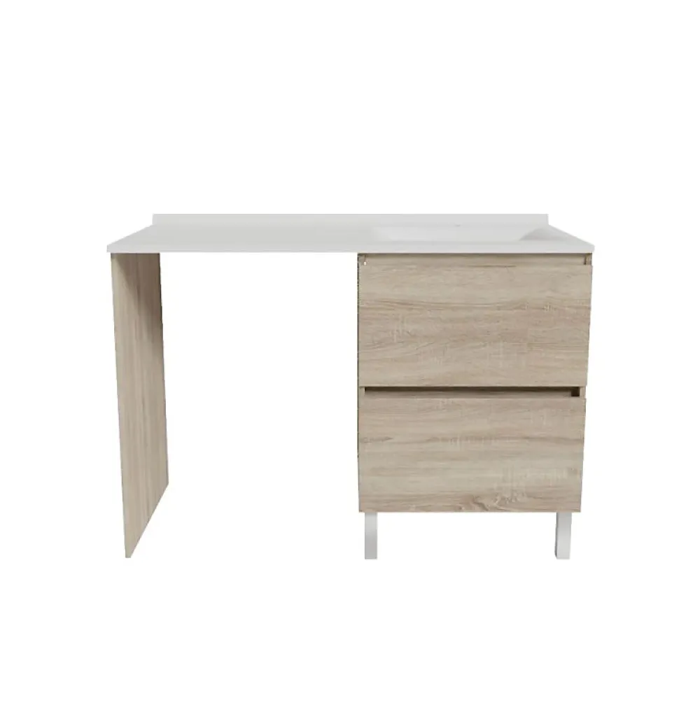 Meuble Vasque|Cuisibane Meuble pour lave-linge IDEA, plan vasque déportée 124 cm x 65 cm- Bois- Vasque à droite