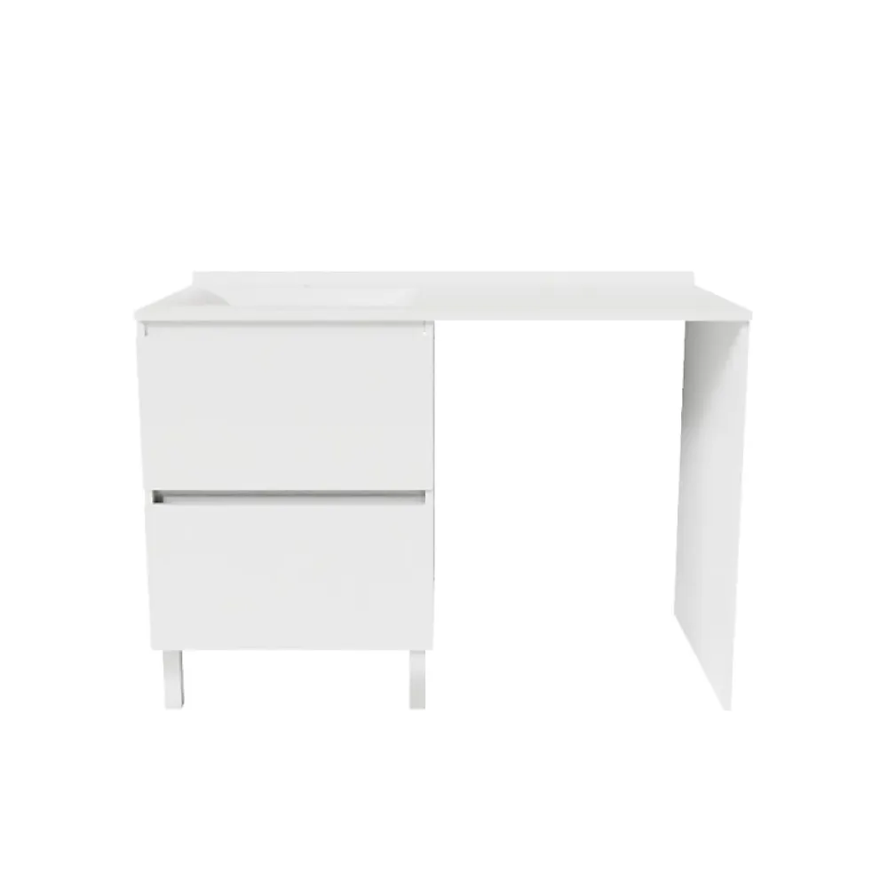 Meuble Vasque|Cuisibane Meuble pour lave-linge IDEA, plan vasque déportée 124 cm x 65 cm- Blanc- Vasque à gauche
