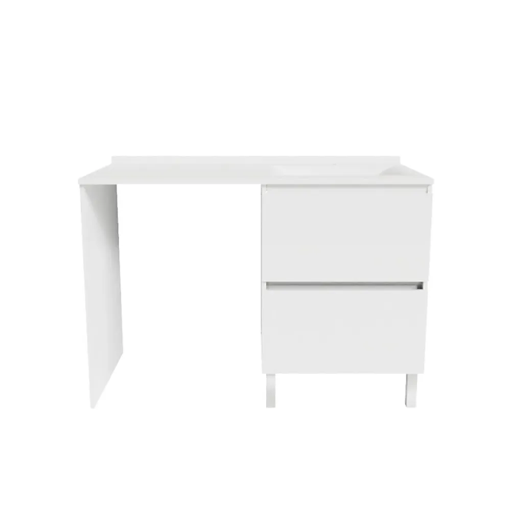Cuisibane Meuble pour lave-linge IDEA, plan vasque déportée 124 cm x 65 cm- Blanc- Vasque à droite