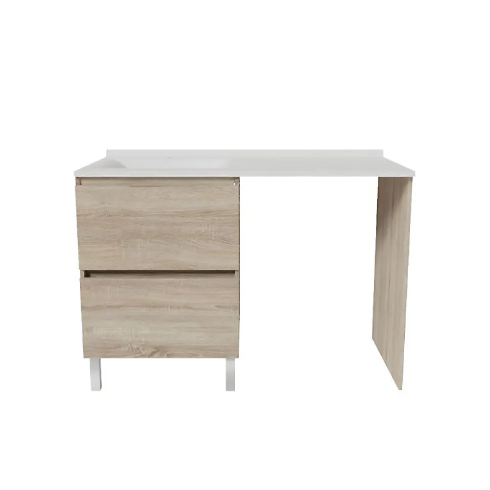 Cuisibane Meuble pour lave-linge IDEA, plan vasque déportée 124 cm x 65 cm- Bois- Vasque à gauche