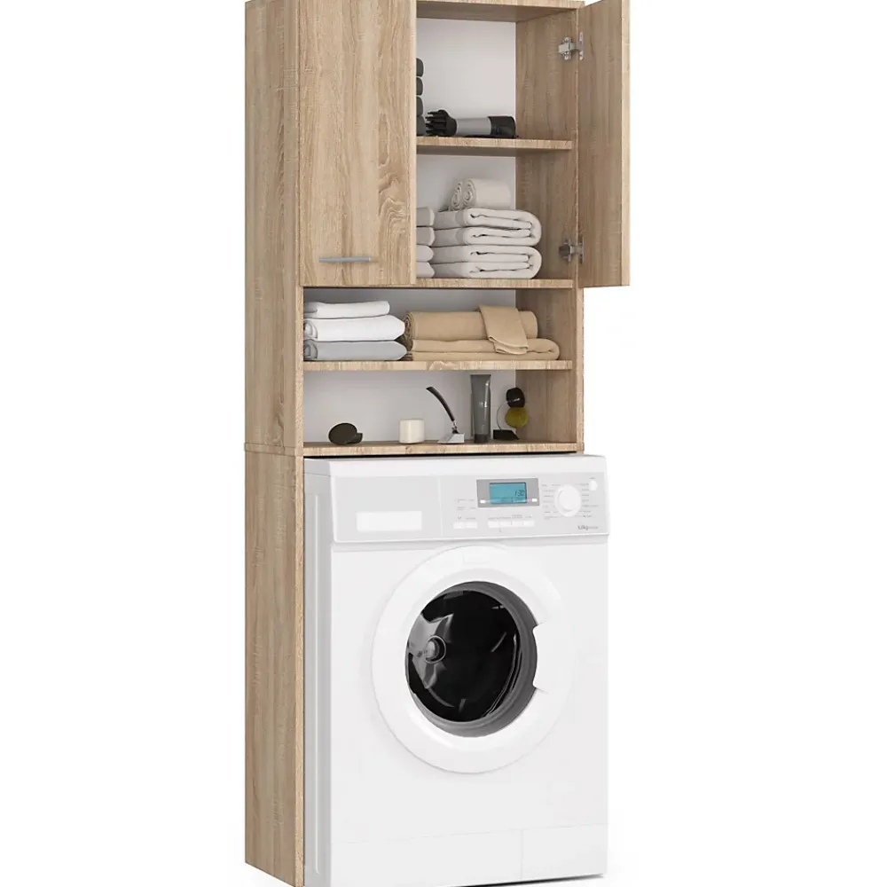 Akord Furniture Factory Meuble pour machine à laver AKORD FIN Chêne Sonoma 64 cm 2 portes façade Chêne Sonoma 4 étagères 64x30x180 cm