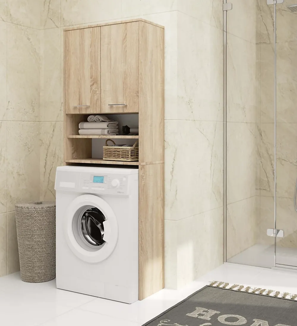 Akord Furniture Factory Meuble pour machine à laver AKORD FIN Chêne Sonoma 64 cm 2 portes façade Chêne Sonoma 4 étagères 64x30x180 cm