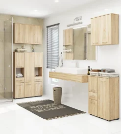 Akord Furniture Factory Meuble pour machine à laver AKORD FIN Chêne Sonoma 64 cm 2 portes façade Chêne Sonoma 4 étagères 64x30x180 cm