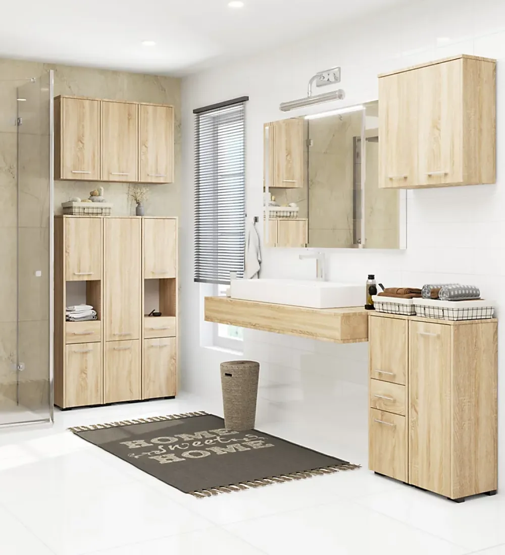 Akord Furniture Factory Meuble pour machine à laver AKORD FIN Chêne Sonoma 64 cm 2 portes façade Chêne Sonoma 4 étagères 64x30x180 cm