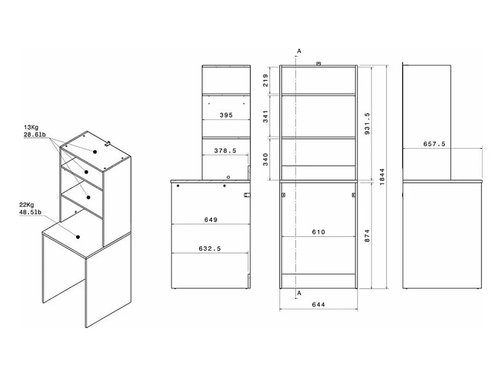Meuble Buanderie|Vente-unique Meuble pour machine à laver avec étagères - Naturel clair - L65 x H184 cm - ERKANO