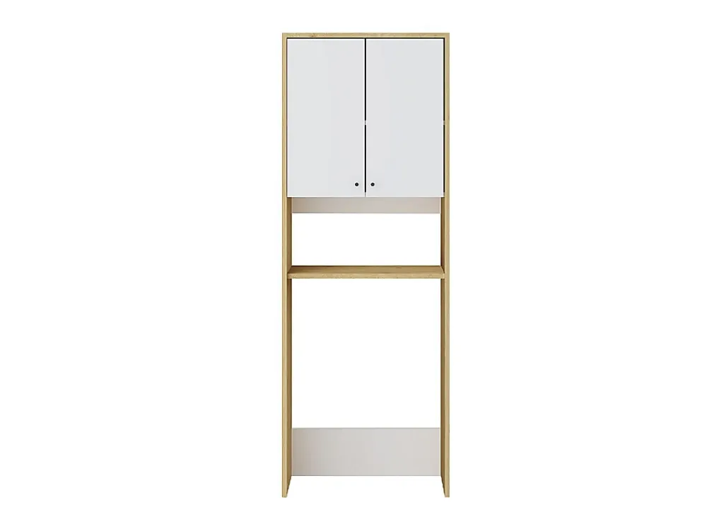 Meuble Buanderie|Vente-unique Meuble pour machine à laver avec double portes - L65 x H180 cm - Blanc et naturel clair - WORIKA