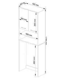 Rangement Buanderie|Meuble De Salle De Bains Faible Profondeur|Akord Furniture Factory Meuble pour machine à laver AKORD FIN Chêne Sonoma 64 cm 2 portes façade Blanche 4 étagères 64x30x180 cm