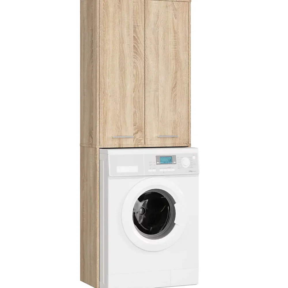 Akord Furniture Factory Meuble pour machine à laver AKORD FIN Chêne Sonoma 64 cm 2 portes façade Chêne Sonoma 4 étagères 64x30x180 cm