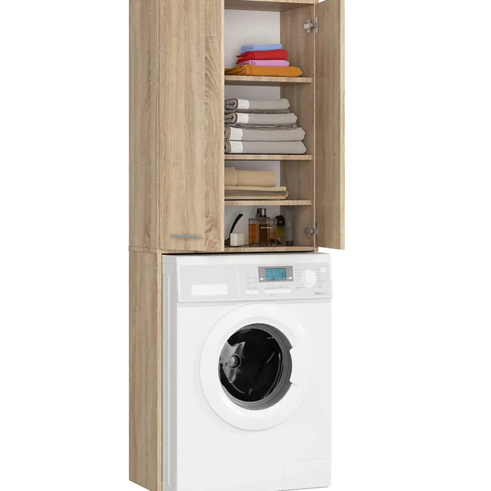 Akord Furniture Factory Meuble pour machine à laver AKORD FIN Chêne Sonoma 64 cm 2 portes façade Chêne Sonoma 4 étagères 64x30x180 cm