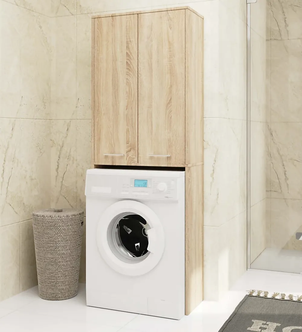 Akord Furniture Factory Meuble pour machine à laver AKORD FIN Chêne Sonoma 64 cm 2 portes façade Chêne Sonoma 4 étagères 64x30x180 cm