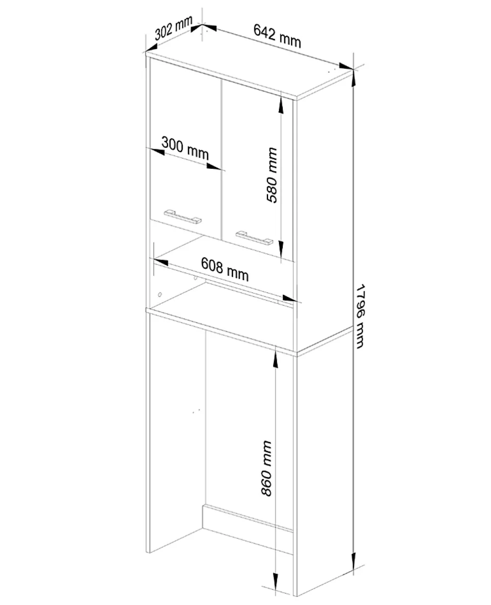Rangement Buanderie|Meuble De Salle De Bains Faible Profondeur|Akord Furniture Factory Meuble pour machine à laver AKORD FIN Blanche 64 cm 2 portes façade Blanche 4 étagères 64x30x180 cm