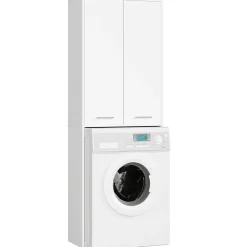 Rangement Buanderie|Akord Furniture Factory Meuble pour machine à laver AKORD FIN Blanche 64 cm 2 portes façade Blanche 4 étagères 64x30x180 cm
