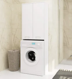 Rangement Buanderie|Akord Furniture Factory Meuble pour machine à laver AKORD FIN Blanche 64 cm 2 portes façade Blanche 4 étagères 64x30x180 cm