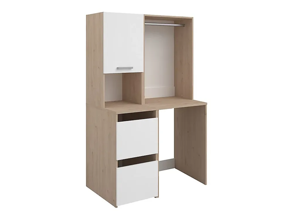 Vente-unique Meuble pour machine à laver avec penderie et placards - Naturel clair et blanc - L111 x H184 cm - ERKANO