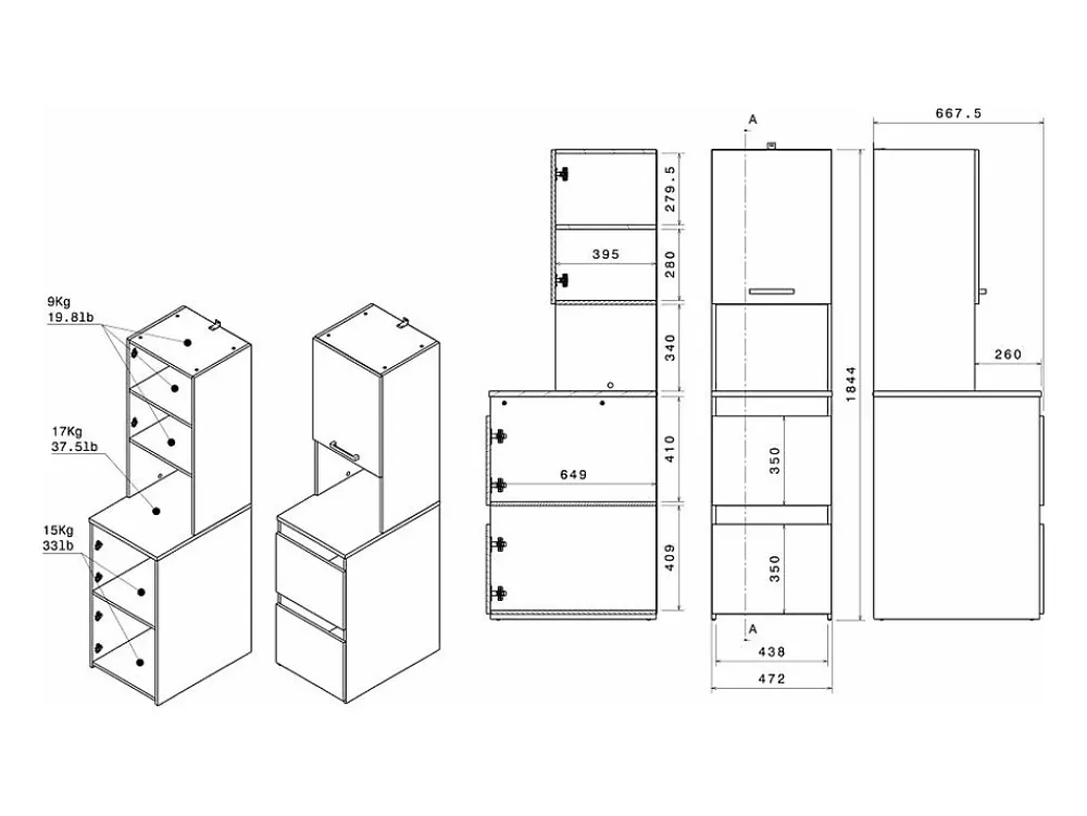 Vente-unique Meuble pour machine à laver avec penderie et placards - Naturel clair et blanc - L111 x H184 cm - ERKANO