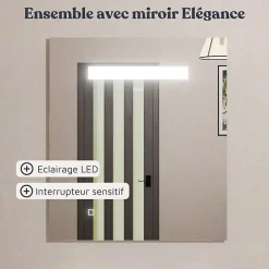 Cuisibane Meuble PROLINE 80 cm avec plan vasque et miroir Elégance ht80- Bois- Plan vasque en Céramique
