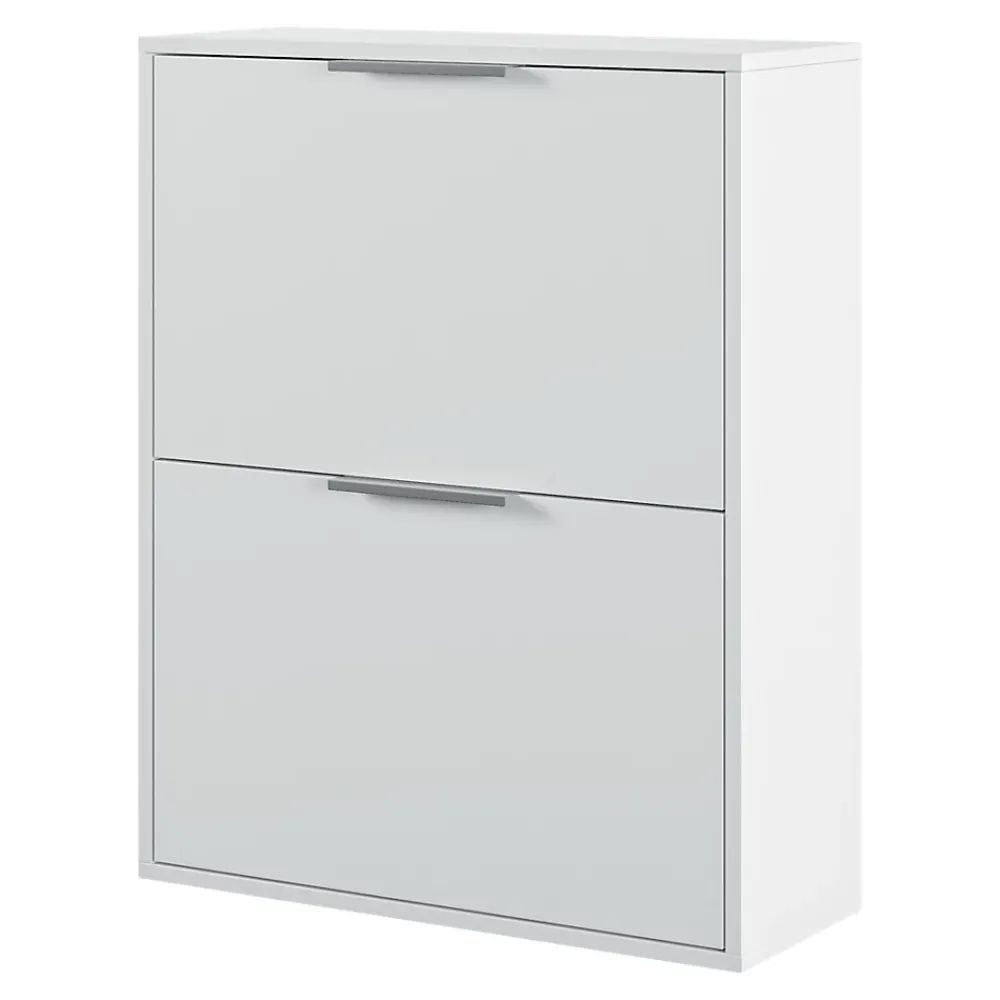 Rangement Buanderie|GoodHome Meuble rangement chaussures 2 niveaux blanc Pyrus l. 65 x H. 81 x P. 24,8 cm