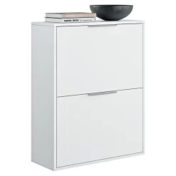 Rangement Buanderie|GoodHome Meuble rangement chaussures 2 niveaux blanc Pyrus l. 65 x H. 81 x P. 24,8 cm