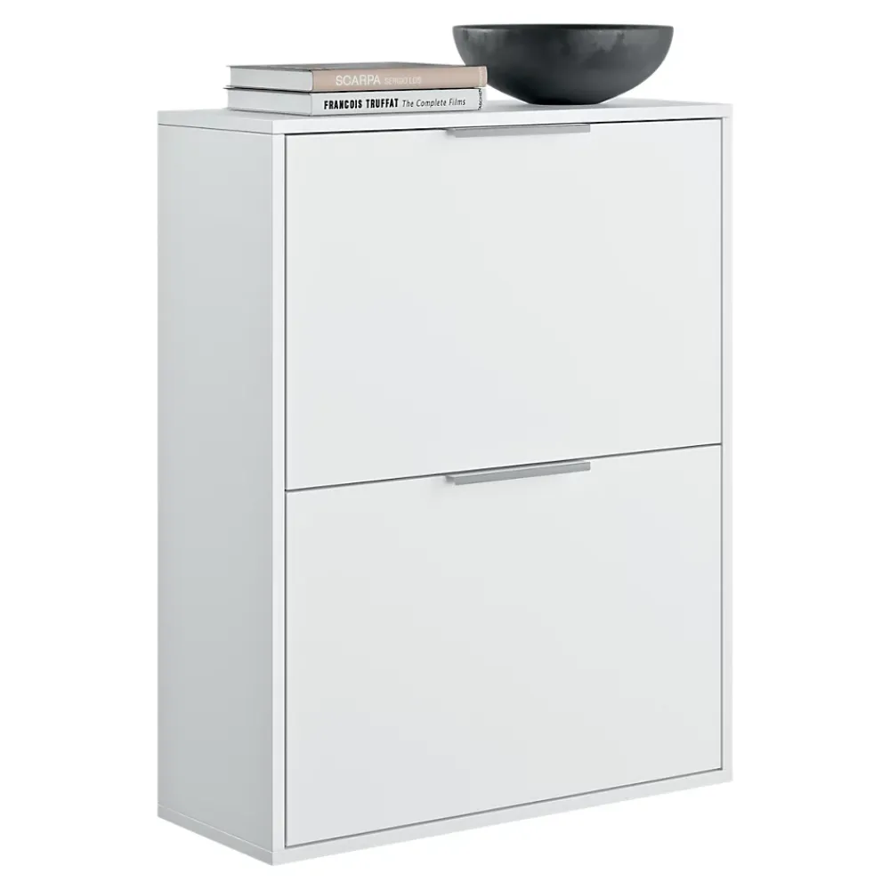 Rangement Buanderie|GoodHome Meuble rangement chaussures 2 niveaux blanc Pyrus l. 65 x H. 81 x P. 24,8 cm