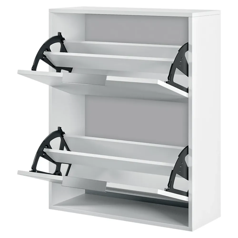 Rangement Buanderie|GoodHome Meuble rangement chaussures 2 niveaux blanc Pyrus l. 65 x H. 81 x P. 24,8 cm