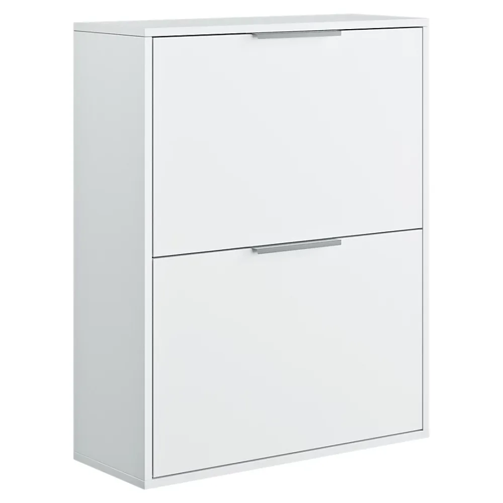Rangement Buanderie|GoodHome Meuble rangement chaussures 2 niveaux blanc Pyrus l. 65 x H. 81 x P. 24,8 cm